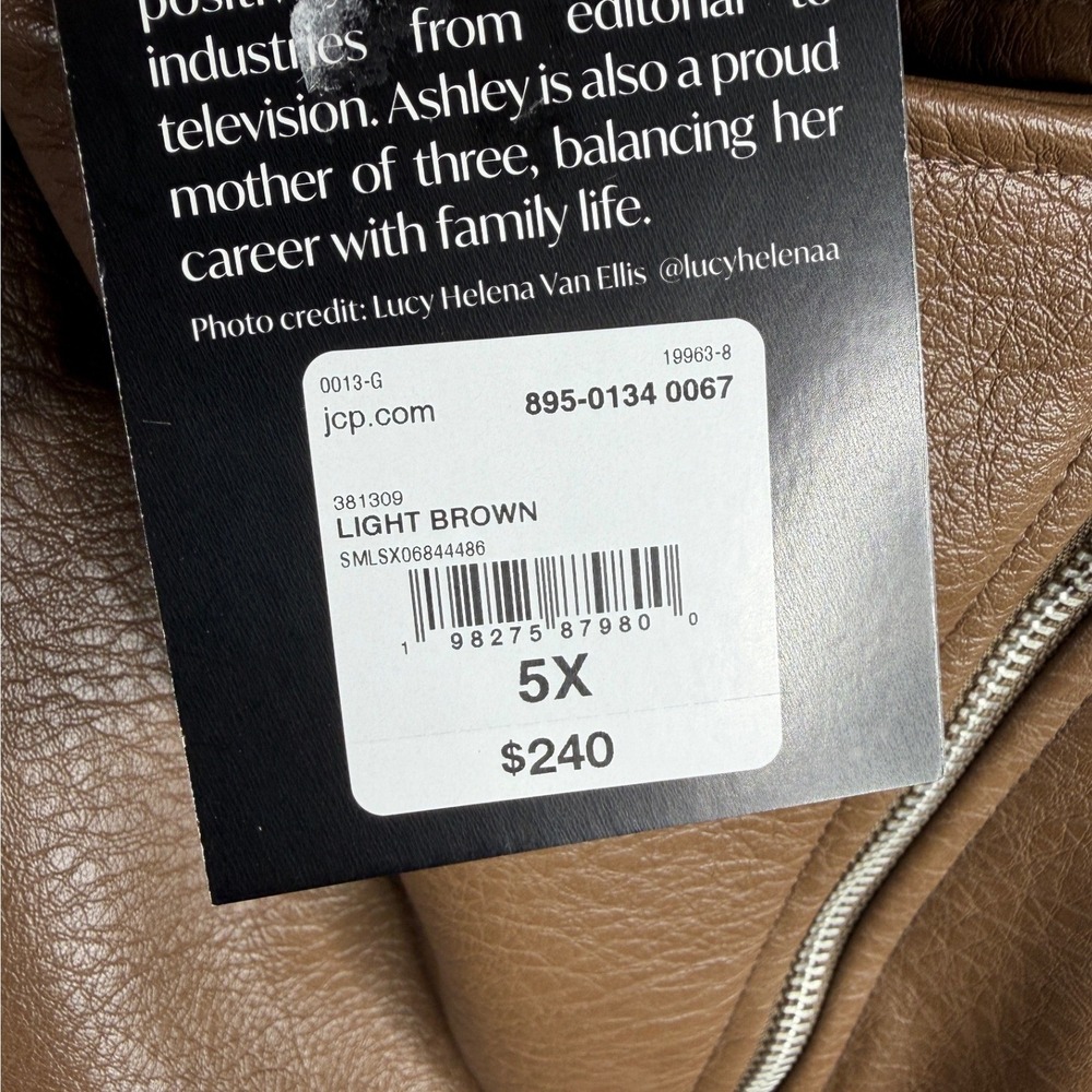 New Ashley Graham Faux Leather Midweight Moto Jacket size 5X Light Brown - Picture 4 of 9